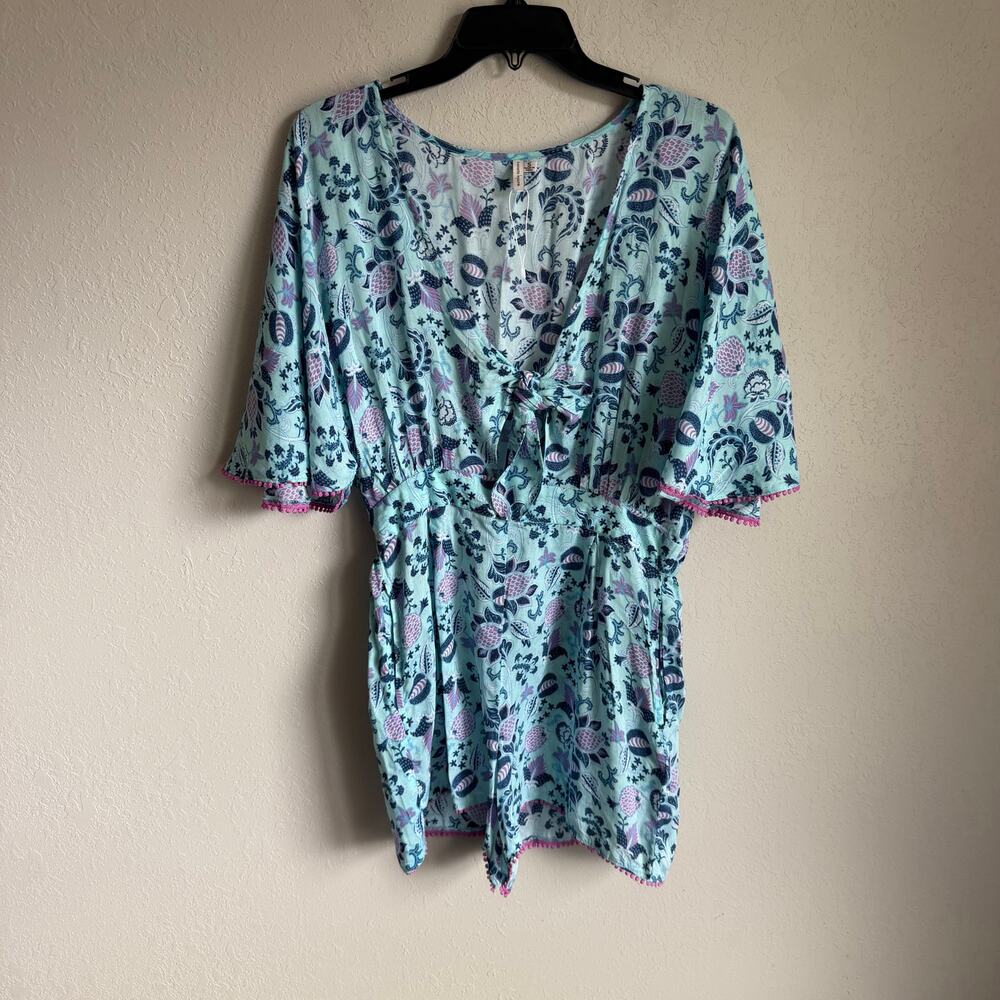 NWOT Nanette Lepore Swim Raquel Tie-Front Romper Blue Floral Pattern Womens S
